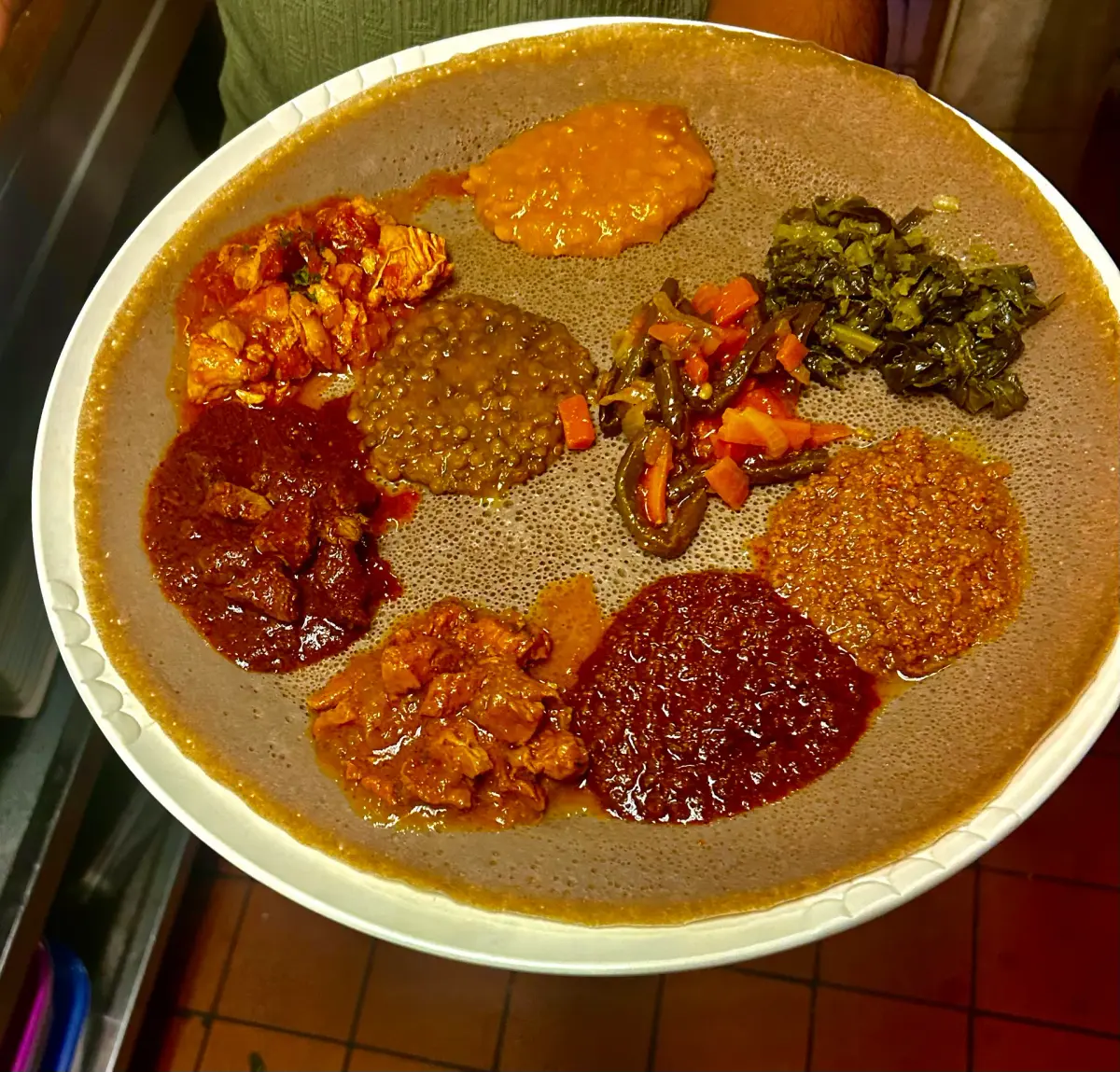 Ethiopian injera and dishes served at Mesob
